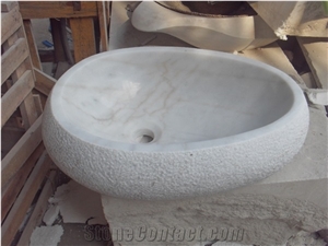 China Cheap Popular Guangxi White with Grey Veins/Lines Marble Polished Round Wash Bowls, Basins, Sinks for Bathroom, Natural Building Stone Deocration, Hotel, Mall, Toilet, Villa Interior Project