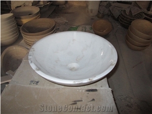 China Cheap Popular Guangxi White with Grey Veins/Lines Marble Polished Round Wash Bowls, Basins, Sinks for Bathroom, Natural Building Stone Deocration, Hotel, Mall, Toilet, Villa Interior Project