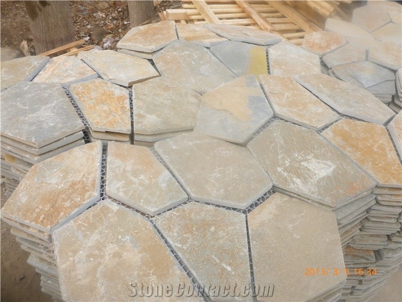 Yellow Irregular Crazy Paving Random Flagstone Pavers for Walkway, Road. and Wall