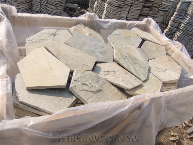 Yellow Irregular Crazy Paving Random Flagstone Pavers for Walkway, Road. and Wall