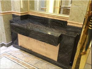 Polished Black Ancient Wood Marble Batheroom Design