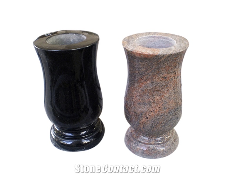 Multicolor Red Polished Square Vases Tombstone & Monument Vase, Black Granite Vases