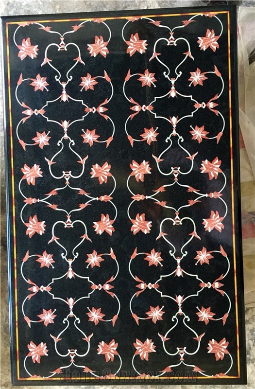 Black Marble Handmade Inlay Art Table Top