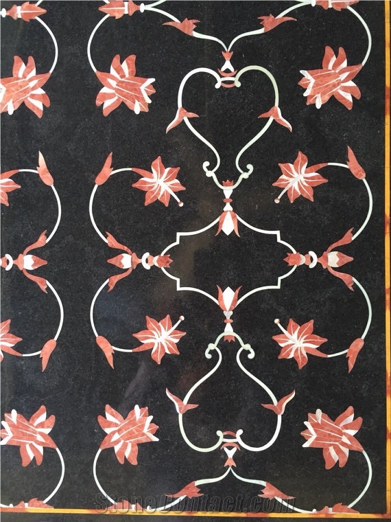 Black Marble Handmade Inlay Art Table Top