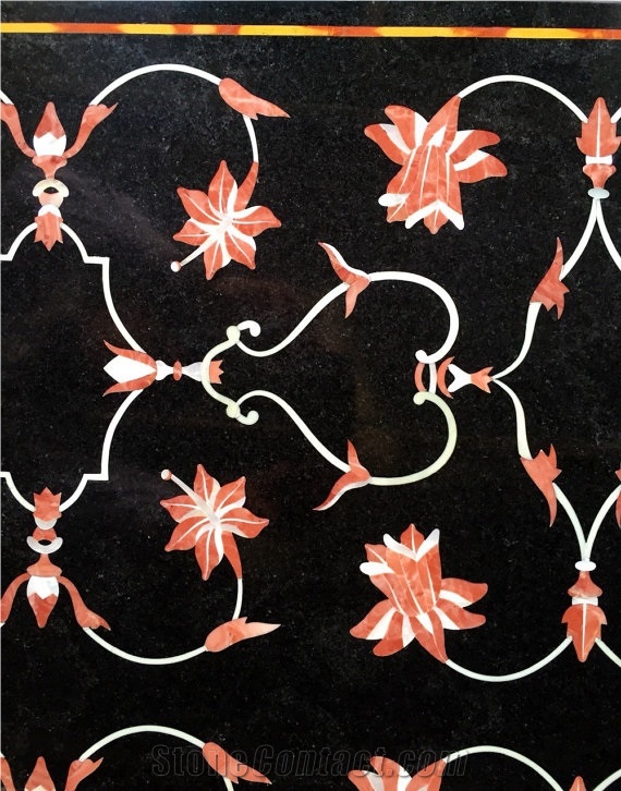 Black Marble Handmade Inlay Art Table Top