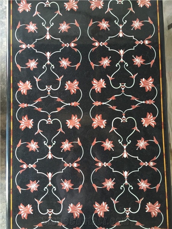 Black Marble Handmade Inlay Art Table Top