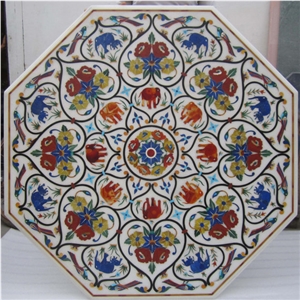 Coffee Table in White Marble Inlay