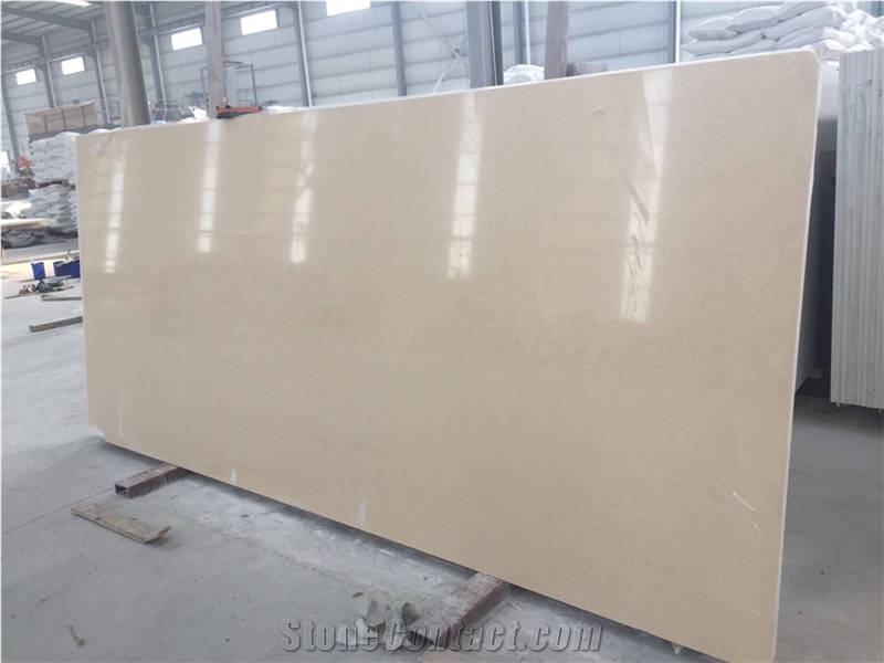 China Engineered Quartz Stone Slabs & Tiles,Beige Color for Worktops Kitchen Countertop and Bench Tops 2cm Thick Solid Surfaces