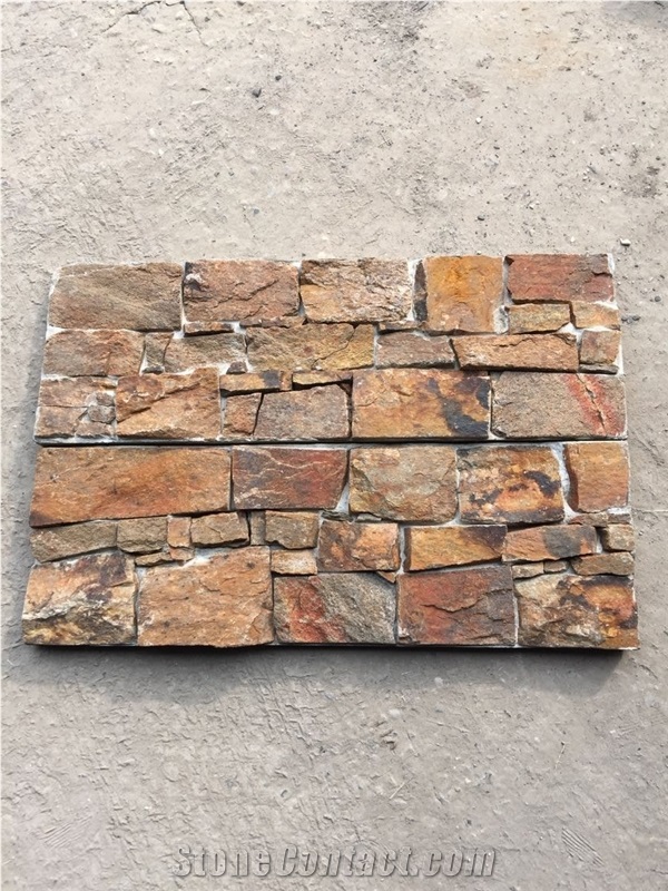 Format Stone Panel Rusty Yellow Slate Cultured Stone Wall Cladding for Villa Decorative