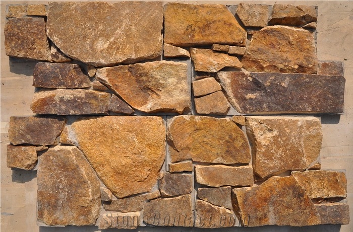 Format Stone Panel Rusty Yellow Slate Cultured Stone Wall Cladding for Villa Decorative