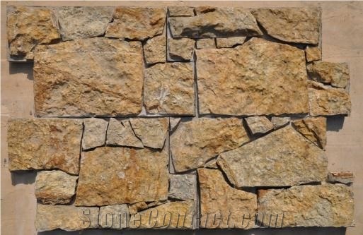 Format Stone Panel Rusty Yellow Slate Cultured Stone Wall Cladding for Villa Decorative