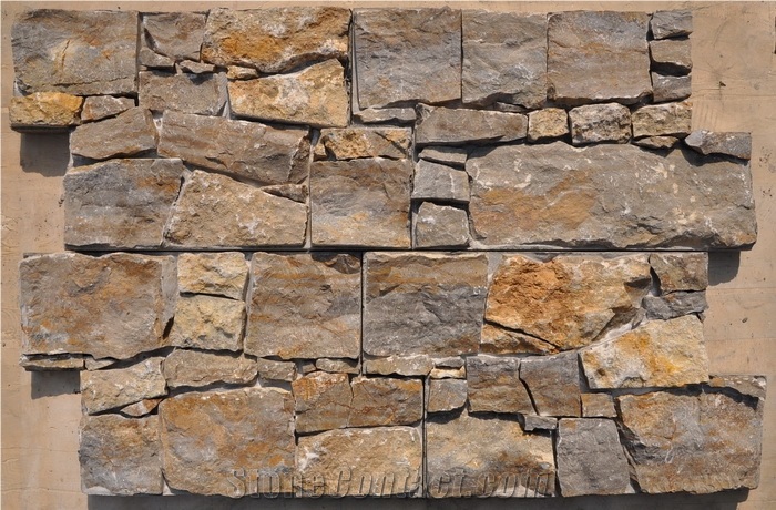 Format Stone Panel Rusty Yellow Slate Cultured Stone Wall Cladding for Villa Decorative