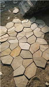 Natural Beige Quartzite Stone Random Flagstones, Flagstone Wall, Flagstone Road Paving