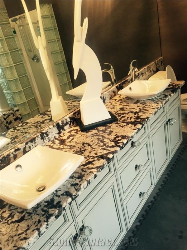 Colonial Treasure Granite Custom Vanity Tops, Yellow Granite Bath Top Brazil