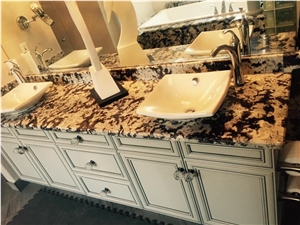 Colonial Treasure Granite Custom Vanity Tops, Yellow Granite Bath Top Brazil