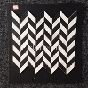 Carrara White & Nero Marquina Chevron Marble Mosaic