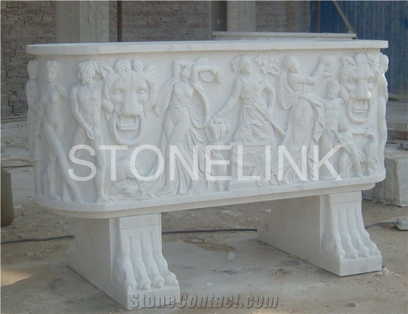 Slfl-009, White Marble Carved Flower Pot,Garden Flower Pot