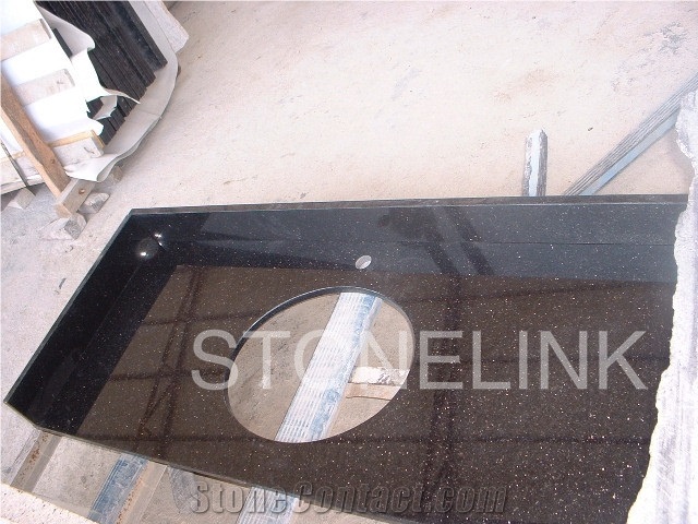 Slki-006, Black Galaxy Granite Countertop, Black Galaxy Granite Vanity Tops