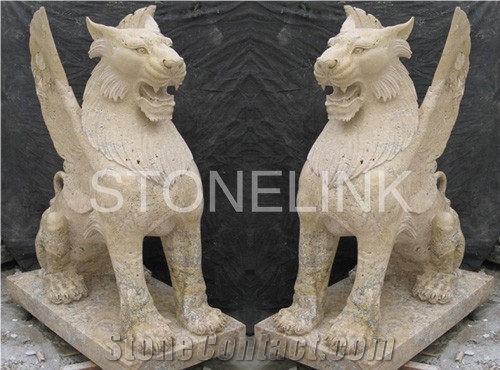 Slsc-035-China Beige Marble Statue-Stone Carving Product-Stone Sculpture-Statues(Animal Statue)