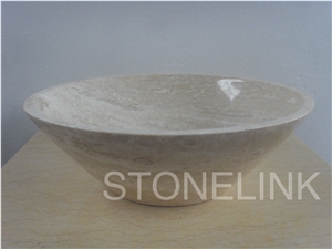 Slsi-161, White Travertine Basin, Countertop Basin, Medium White Travertine Sinks & Basins