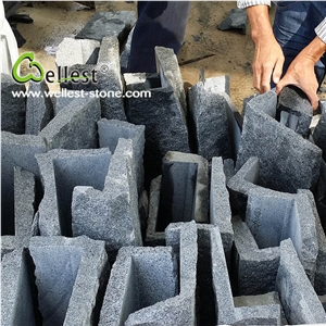 G654 Sesame Black Padang Dark Granite L Shape Whole Body Irregular Wall Corner Stone