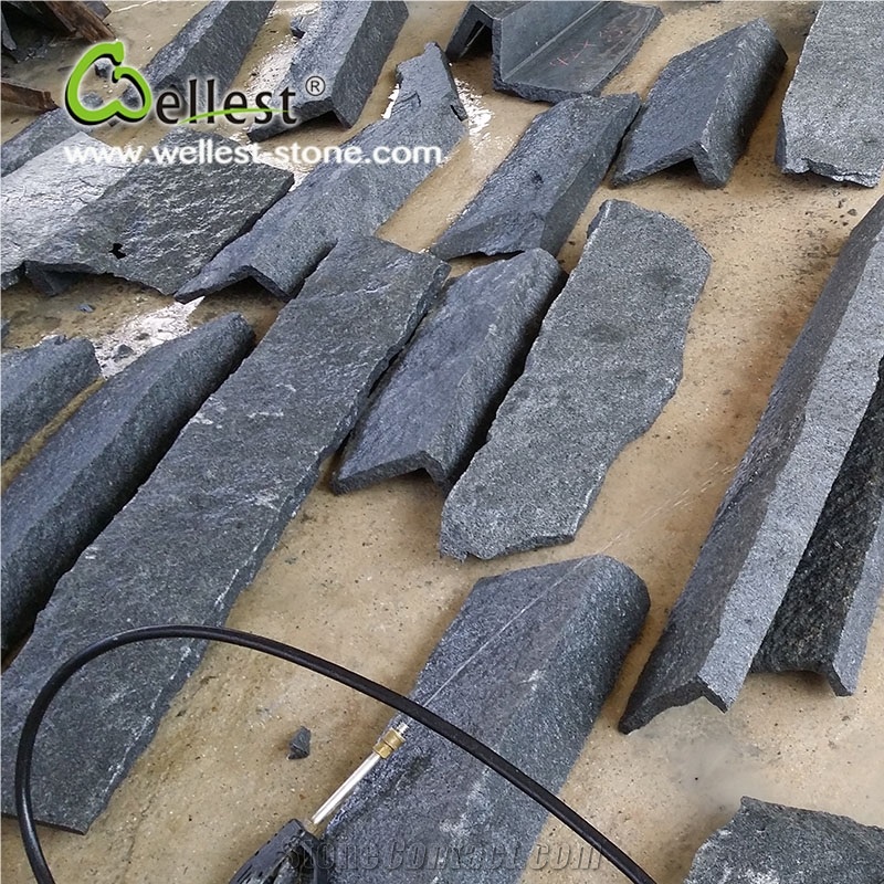 G654 Sesame Black Padang Dark Granite L Shape Whole Body Irregular Wall Corner Stone