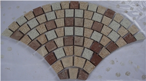 Fargo Granite G603+G682+Red Granite 8 Row Fan Style Paving Mesh, Multicolor Granite Exterior Paving Patterns for Garden Stepping, Driveway/Walkway Paving