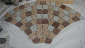 Fargo Granite G603+G682+Red Granite 8 Row Fan Style Paving Mesh, Multicolor Granite Exterior Paving Patterns for Garden Stepping, Driveway/Walkway Paving
