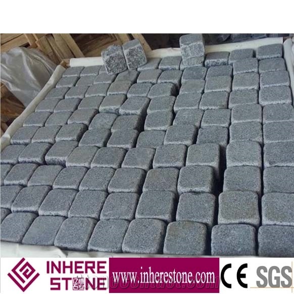 G654 Dark Grey Granite Pavers, Tumbled Cube Stone, Cobble Stone for Outside