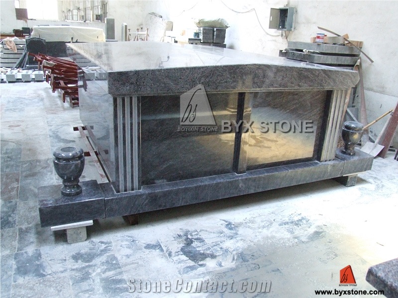 Bahama Blue Granite Two Crypt Side by Side Granite Mausoleum
