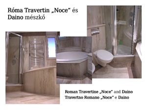 Travertino Romano and Daino Reale Marble Bathroom Design, Beige Marble Bathroom Design
