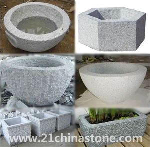 G603 Granite Carving Flower Pots Landscaping Stone / Sesame Grey Granite Exterior Planters