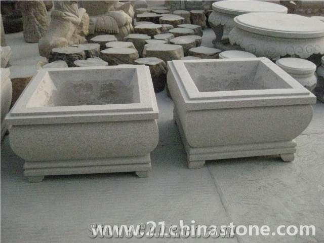 G603 Granite Carving Flower Pots Landscaping Stone / Sesame Grey Granite Exterior Planters
