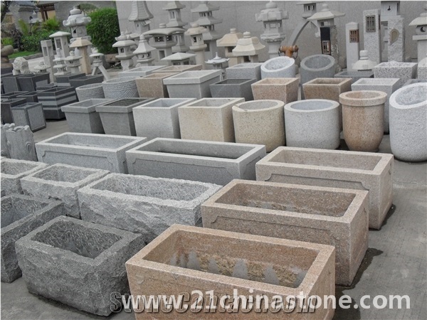 G603 Granite Carving Flower Pots Landscaping Stone / Sesame Grey Granite Exterior Planters
