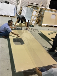 Beige Quartz Countertop, Artificial Stone Countertop, Solid Surface Countertop