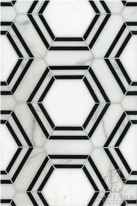 Carrara White+Nero Mixed Marble Hexagon Mosaic Polilshed Carrara White+Nero Mixed Marble Hexagon Mosaic Polilshed
