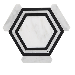 Carrara White+Nero Mixed Marble Hexagon Mosaic Polilshed