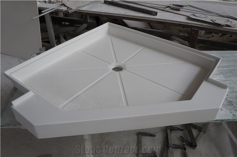 China White Marble Shower Wall Panel & Shower Tray, Artificial Marble Shower Panel & Tray