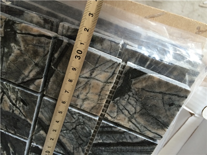 Zebra Black Marble Mosaic, Wooden Antique Polished Mosaic