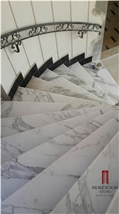 Greece Nevrokopion Volakas Semi White Marble Stair Marble Staircase in Marble Laminated Flooring Stair Treads