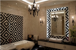 Greece White Marble Tiles Black and White Marble Mosaic Medallions Waterjet Marble Tiles Floor Design Marble Composite Tile