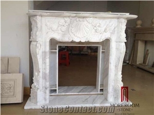Italian Decorative Natural Stone Beige Marble Fireplace Design