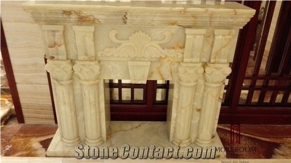 Italian Decorative Natural Stone Beige Marble Fireplace Design