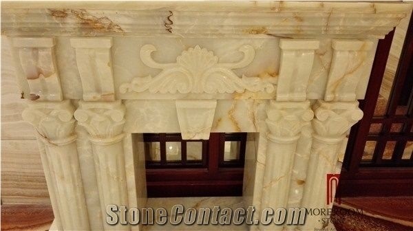 Italian Decorative Natural Stone Beige Marble Fireplace Design