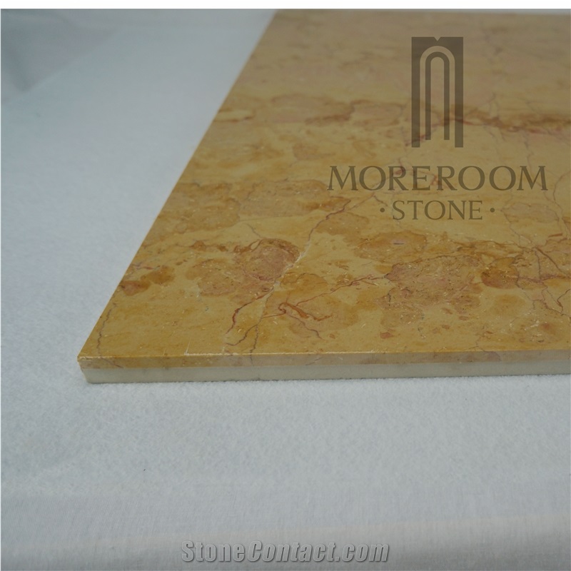 Moreroom Stone Turkey Golden Rose Marble Tile Laminated Stone Slabs & Tiles,Sandwich Panel with Ceramic Backing