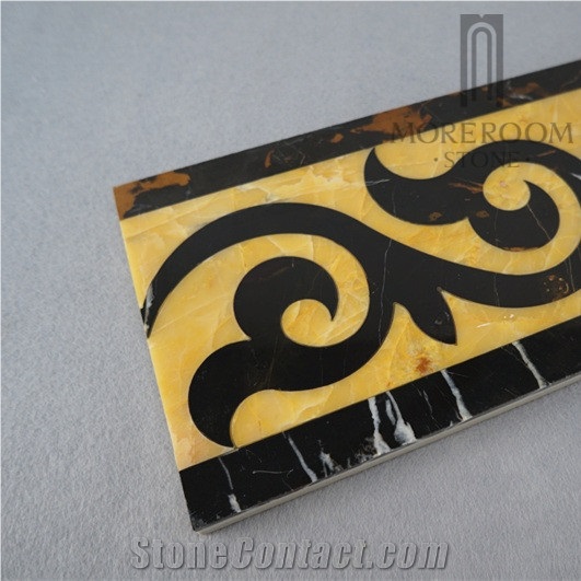 Portoro Gold Marble and Chile Andes Golden Marble Flooring Border Designs Interior Decoration