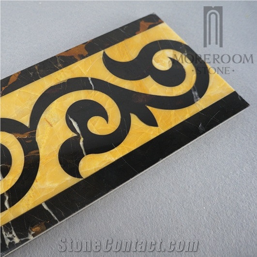 Portoro Gold Marble and Chile Andes Golden Marble Flooring Border Designs Interior Decoration