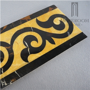 Portoro Gold Marble and Chile Andes Golden Marble Flooring Border Designs Interior Decoration