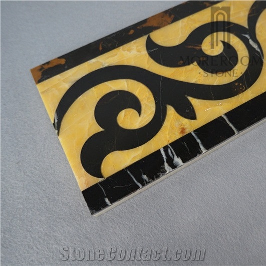 Portoro Gold Marble and Chile Andes Golden Marble Flooring Border Designs Interior Decoration