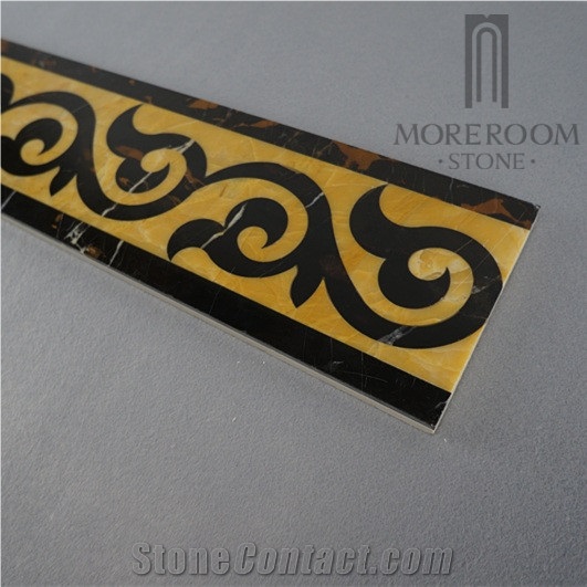 Portoro Gold Marble and Chile Andes Golden Marble Flooring Border Designs Interior Decoration